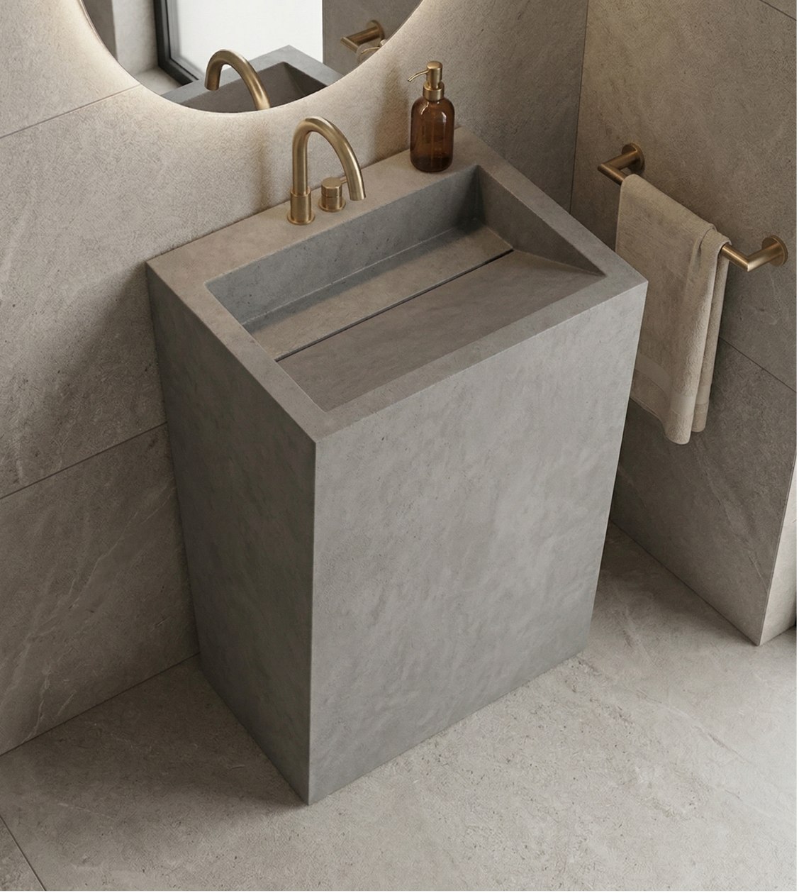 Vasque Topia — Effet béton clair, Effet béton clair — Mat / Brillant, 60 × 45 cm