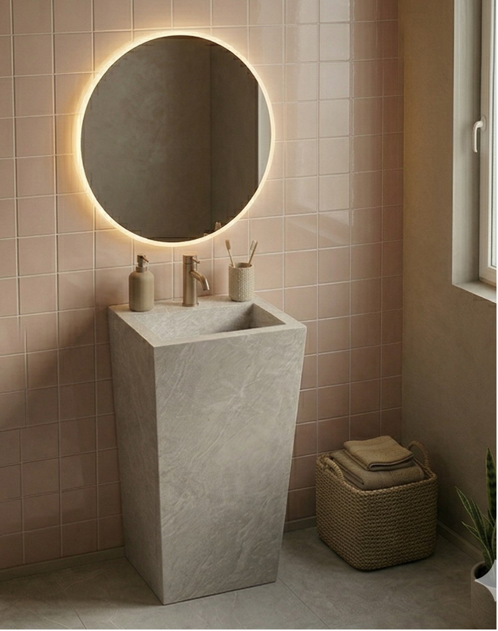 Vasque Topia — Effet marbre gris clair, Effet marbre gris clair — Mat / Brillant, 60 × 40 cm