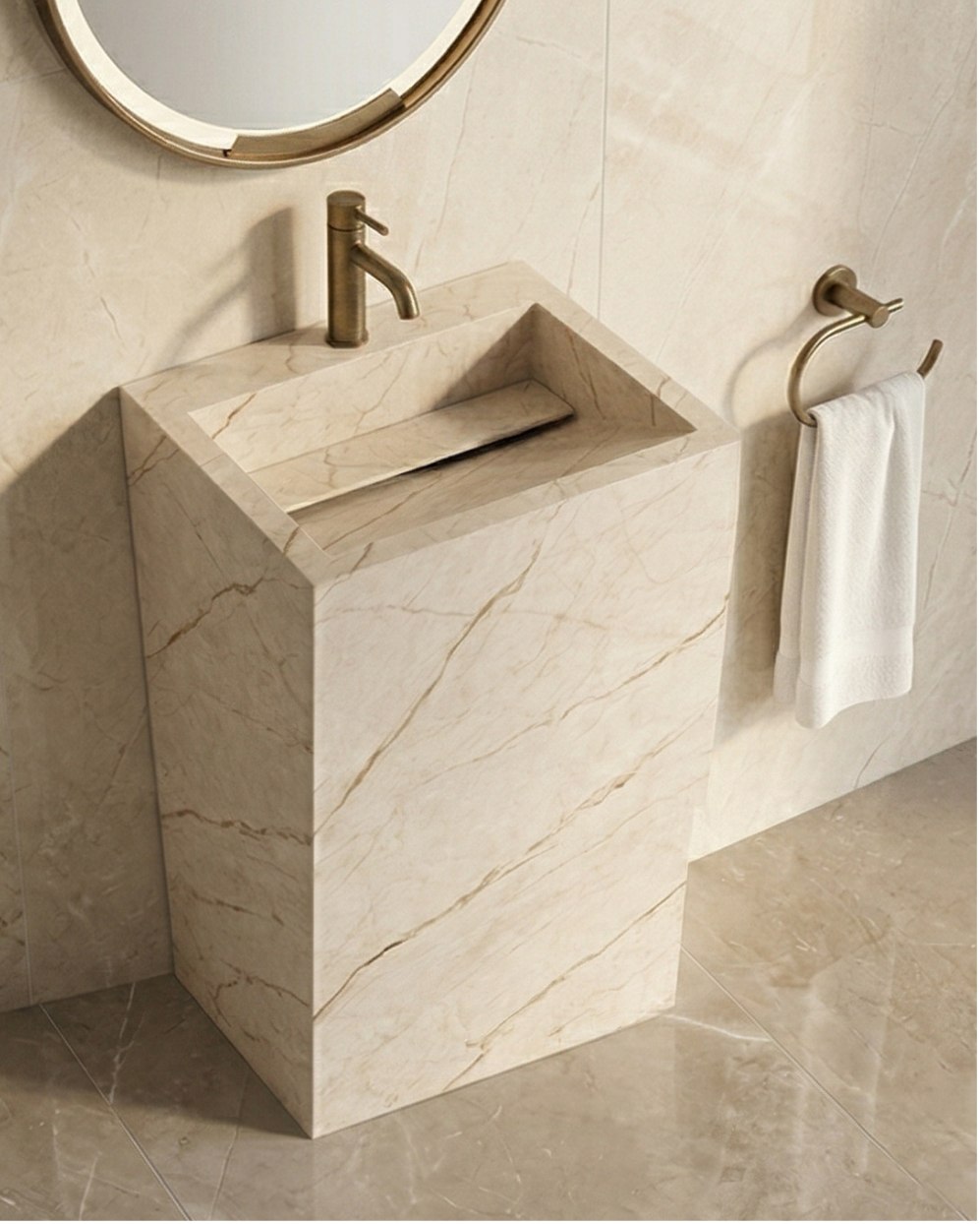 Vasque Topia — Effet pierres beige clair, Effet pierres beige clair — Mat / Brillant, 60 × 40 cm