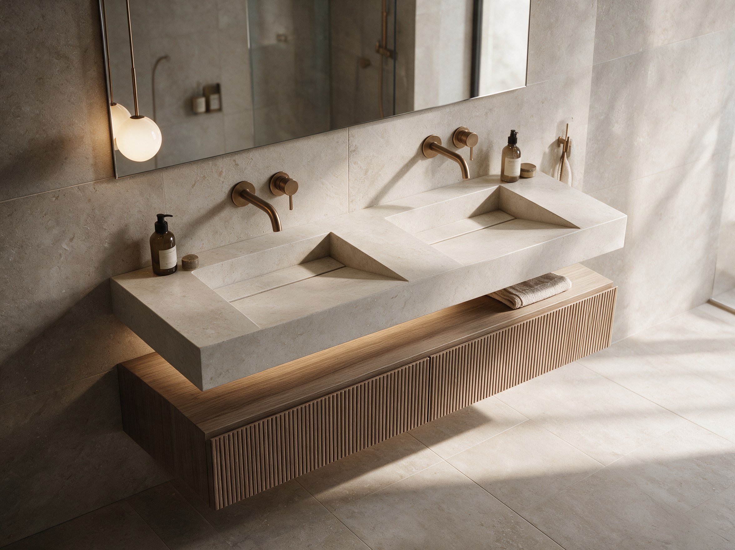 Double vasque Duova — Effet pierres beige clair